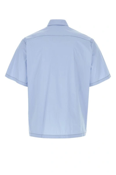 Shop Prada Man Light Blue Stretch Poplin Shirt