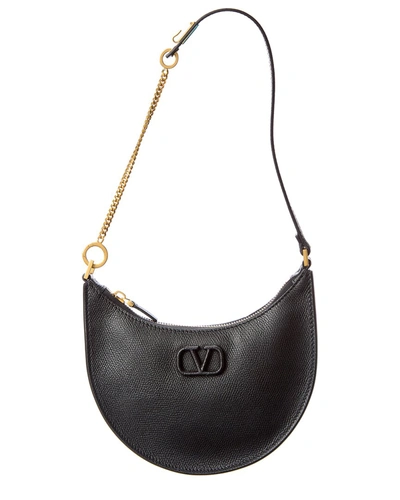 Shop Valentino Vlogo Grainy Leather Shoulder Bag In Black