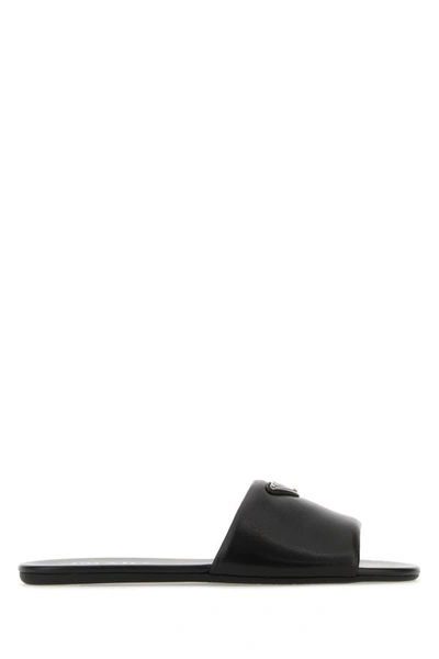 Shop Prada Woman Black Nappa Leather Slippers