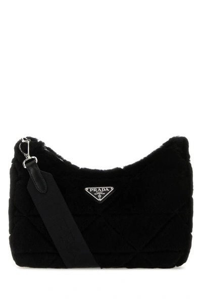 Shop Prada Woman Black Shearling Shoulder Bag