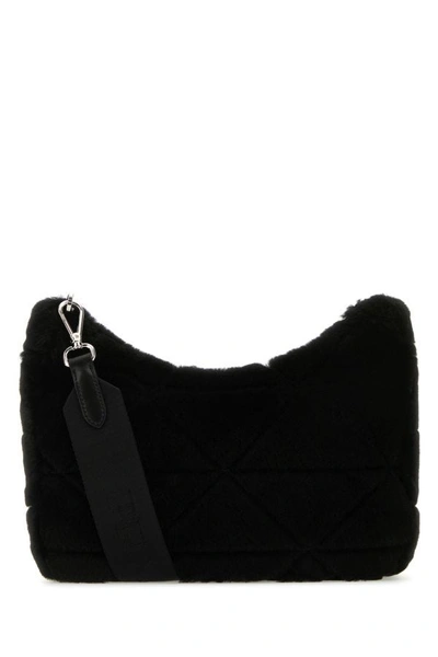 Shop Prada Woman Black Shearling Shoulder Bag