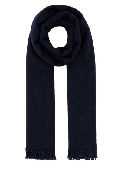 Shop Prada Woman Embroidered Cashmere Blend Scarf In Blue