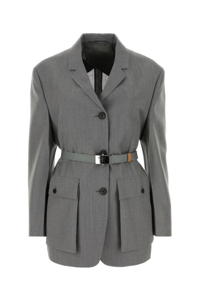Shop Prada Woman Grey Mohair Blend Blazer In Gray