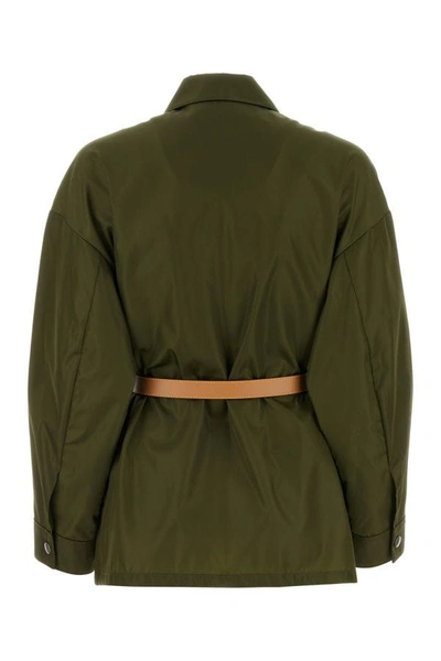 Shop Prada Woman Olive Green Re-nylon Overcoat