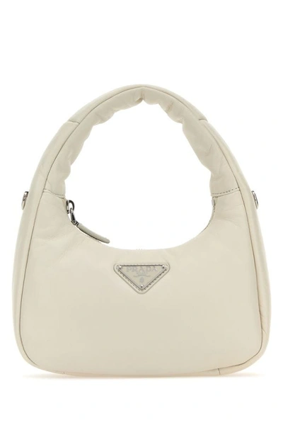 Shop Prada Woman White Nappa Leather Mini  Soft Handbag