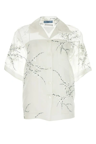 Shop Prada Woman White Silk Blend See-through Shirt