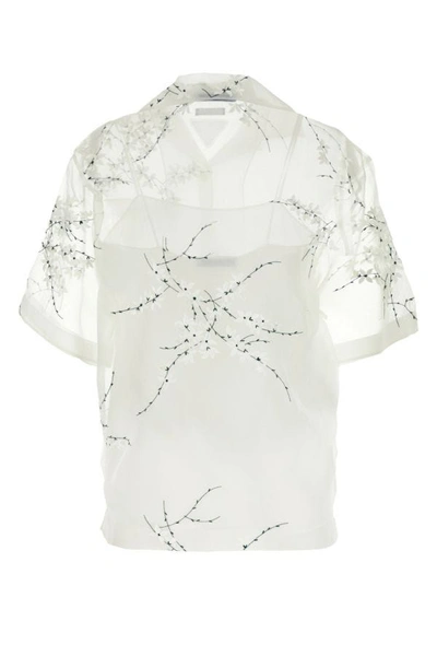 Shop Prada Woman White Silk Blend See-through Shirt