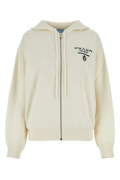 Shop Prada Woman White Stretch Cashmere Blend Sweatshirt