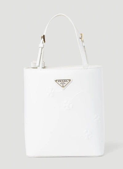 Shop Prada Women Flower Embossed Mini Tote Bag In White
