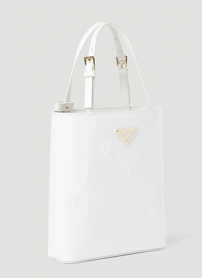 Shop Prada Women Flower Embossed Mini Tote Bag In White