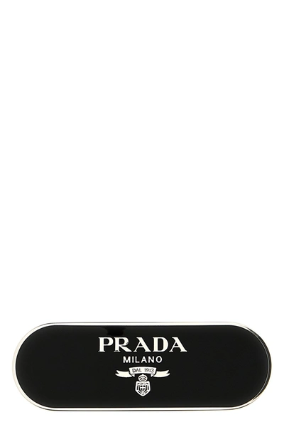 Shop Prada Women Logo Hair Clip In Black