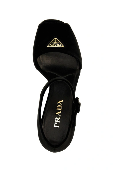 Shop Prada Women Logo Velvet Sandals In Black