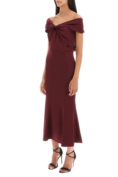 Shop Roland Mouret Stretch Cady Midi Dress With Twisted Detail Women In Purple