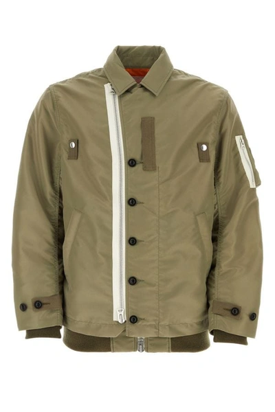 Shop Sacai Man Army Green Nylon Jacket