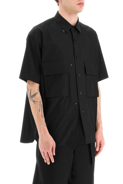 Shop Sacai Short-sleeved Poplin Shirt Men In Black