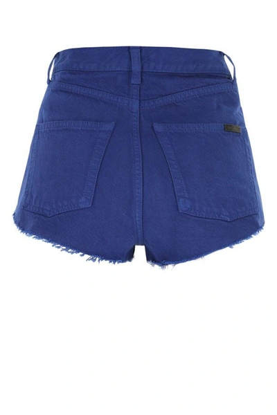 Shop Saint Laurent Woman Electric Blue Denim Shorts