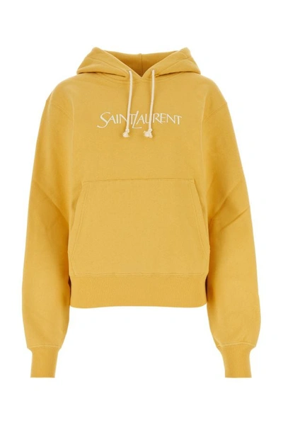 Shop Saint Laurent Woman Yellow Cotton Oversize Sweatshirt