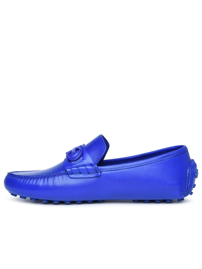 Shop Ferragamo Salvatore  'grazioso' Blue Leather Loafers Man