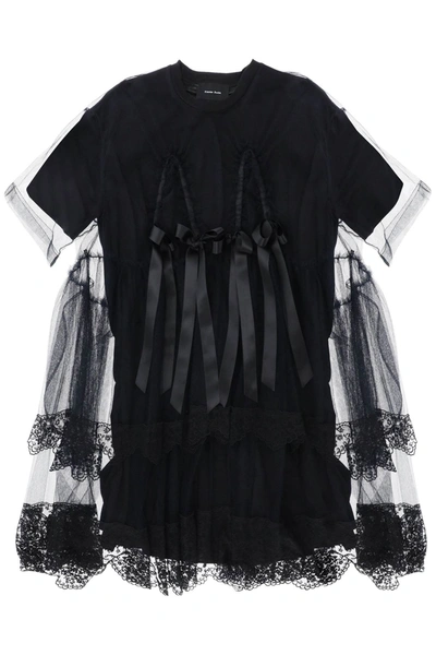 Shop Simone Rocha Midi Dress In Mesh With Lace And Bows Women In Black