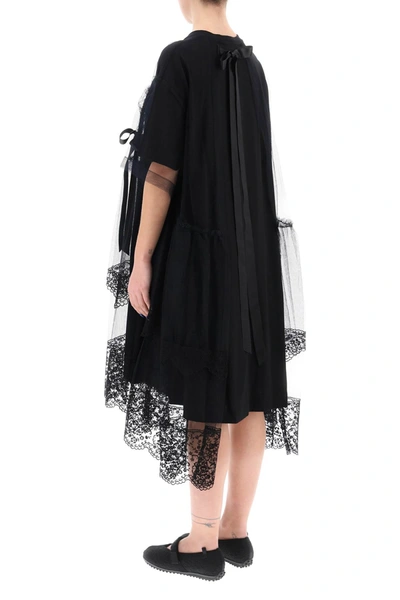 Shop Simone Rocha Midi Dress In Mesh With Lace And Bows Women In Black