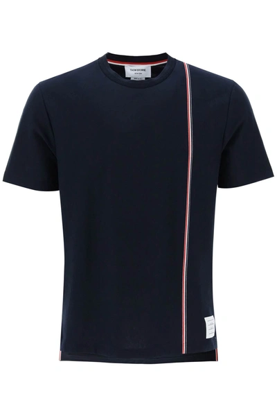 Shop Thom Browne Crewneck T-shirt With Tricolor Intarsia Men In Blue