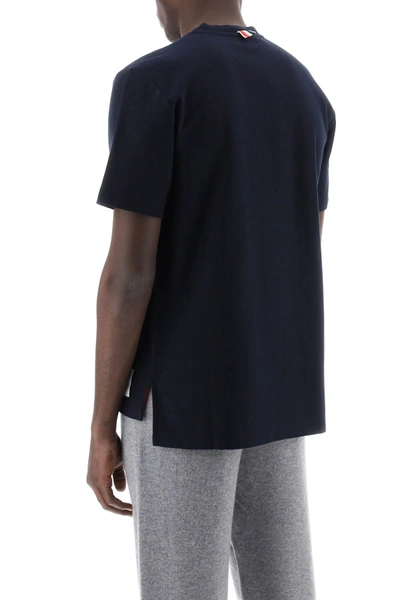 Shop Thom Browne Crewneck T-shirt With Tricolor Intarsia Men In Blue