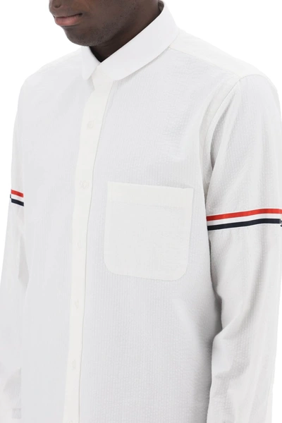 Shop Thom Browne Seersucker Shirt With Rounded Collar Men In White