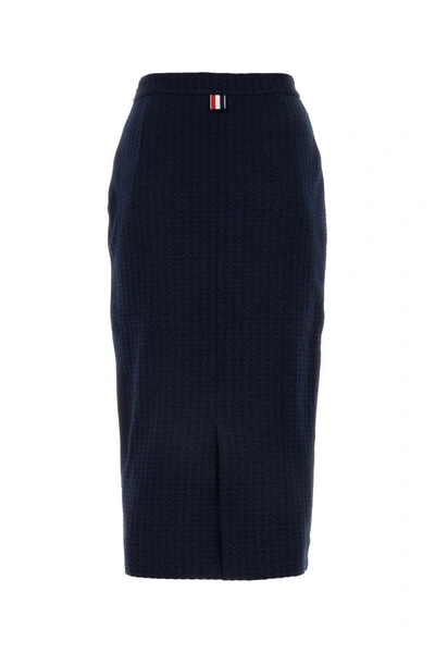 Shop Thom Browne Woman Melange Navy Blue Cotton Skirt