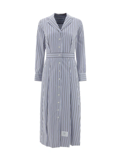 Thom Browne Striped Shirtdress With Front Buttoning In Blue