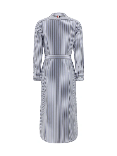 Thom Browne Striped Shirtdress With Front Buttoning In Blue