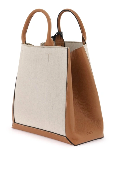 Shop Tod's Canvas & Leather Small Tote Bag Women In Multicolor