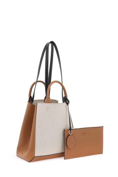 Shop Tod's Canvas & Leather Small Tote Bag Women In Multicolor