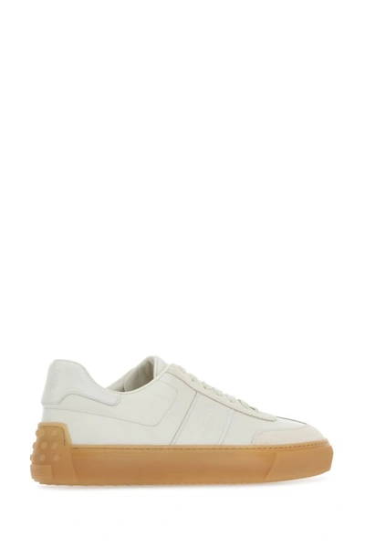 Shop Tod's Man Chalk Leather Sneakers In White