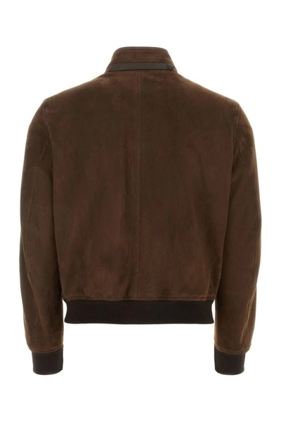 Shop Tom Ford Man Chocolate Suede Bomber Jacketâ In Brown