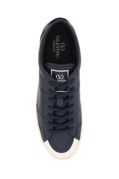 Shop Valentino Garavani Leather Cityplanet Sneakers Men In Black