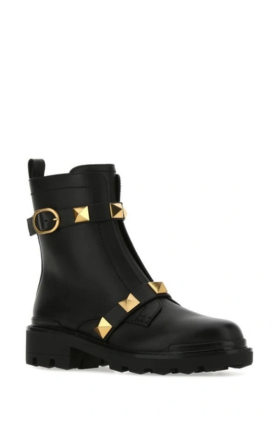 Shop Valentino Garavani Woman Black Leather Roman Stud Ankle Boots