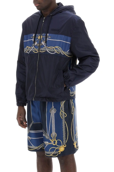 Shop Versace Nautical Hooded Jacket Men In Blue