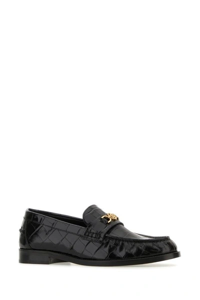 Shop Versace Woman Black Leather Medusa  95 Loafers