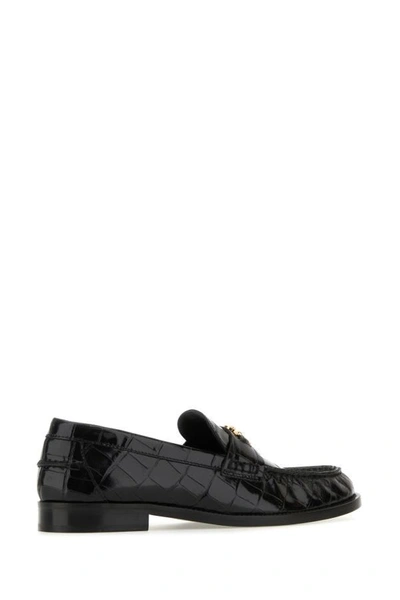 Shop Versace Woman Black Leather Medusa  95 Loafers