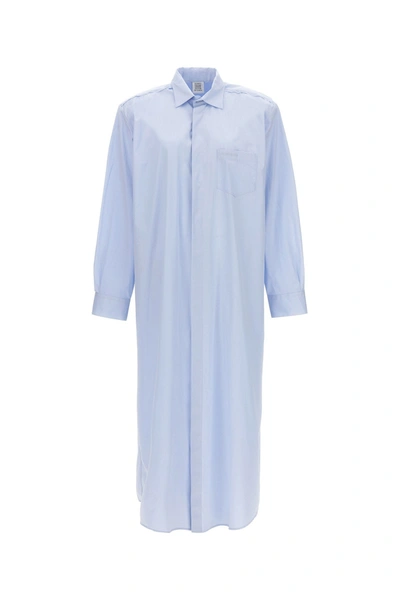 Shop Vetements Women Logo Embroidery Long Shirt Dress In Blue