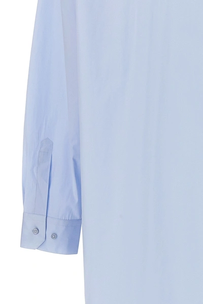 Shop Vetements Women Logo Embroidery Long Shirt Dress In Blue
