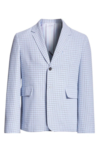 Shop Thom Browne Check Crepe Classic Sport Coat In Medium Blue