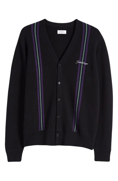 Shop Saturdays Surf Nyc Michael Vertical Stripe Wool & Cotton Cardigan In Black