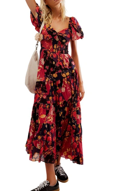 Shop Free People Sundrenched Floral Tiered Maxi Sundress In Dark Red Combo