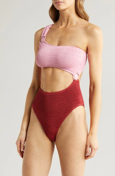 Shop Cleonie Cutout One-shoulder One-piece Swimsuit In Rhubarb/ Blossom