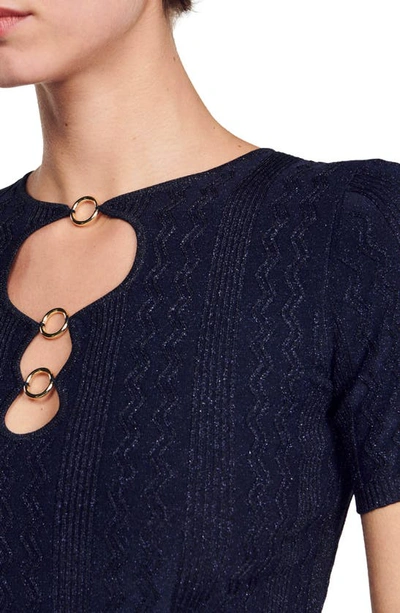 Shop Sandro Chalsy Metallic Short Sleeve Sweater In Deep Blue