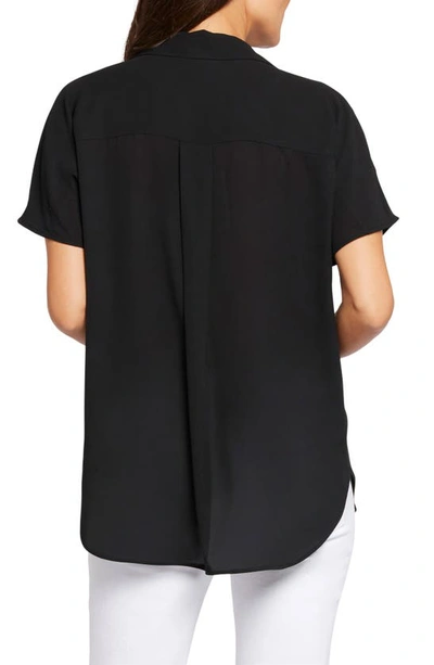 Nydj Becky Leaf Print Split Neck Woven Top In Black