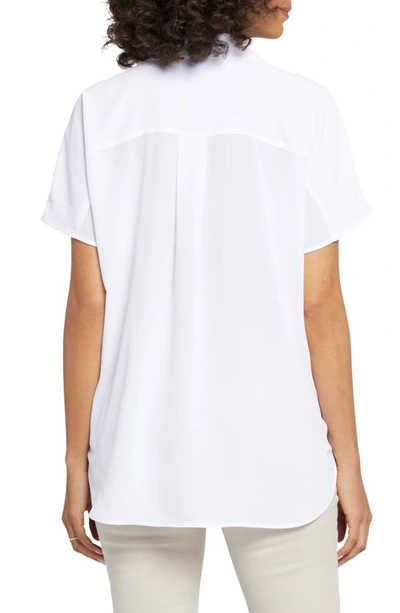 Shop Nydj Becky Leaf Print Split Neck Woven Top In Optic White