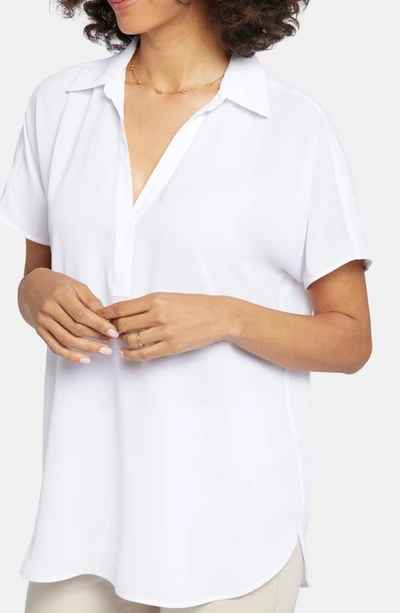 Nydj Becky Leaf Print Split Neck Woven Top In Optic White