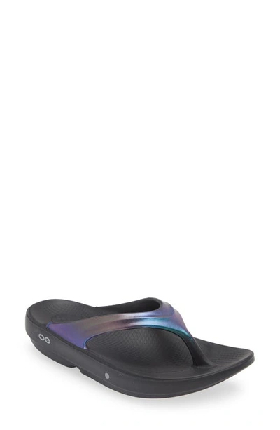 Shop Oofos Oolala Flip Flop In Midnight Spectre